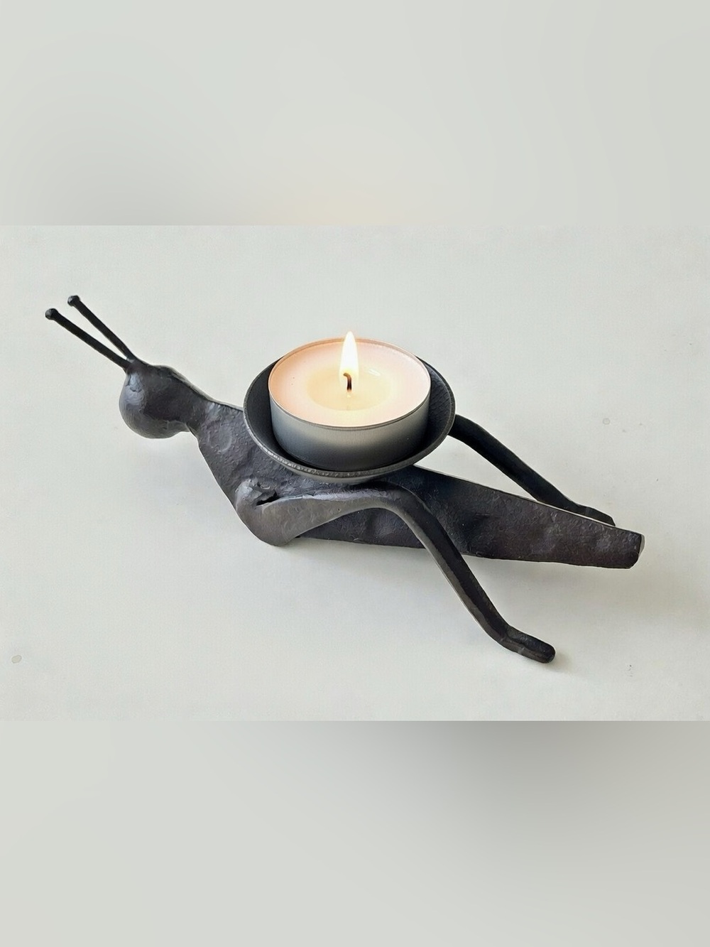 Handmade Cast Iron Grasshopper Candle Holder 7BRMV Serial Rustic Tablescape OOAK